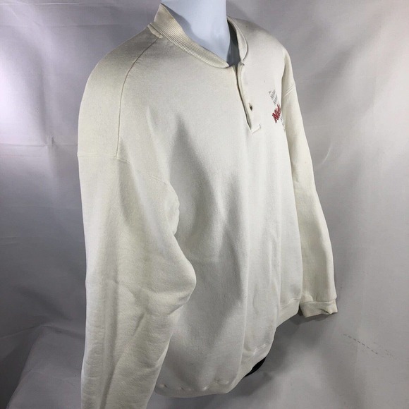 Vintage Niehaus Sweatshirt USA Made Long Sleeve by Lee XL White 90s Button Neck - Picture 4 of 11